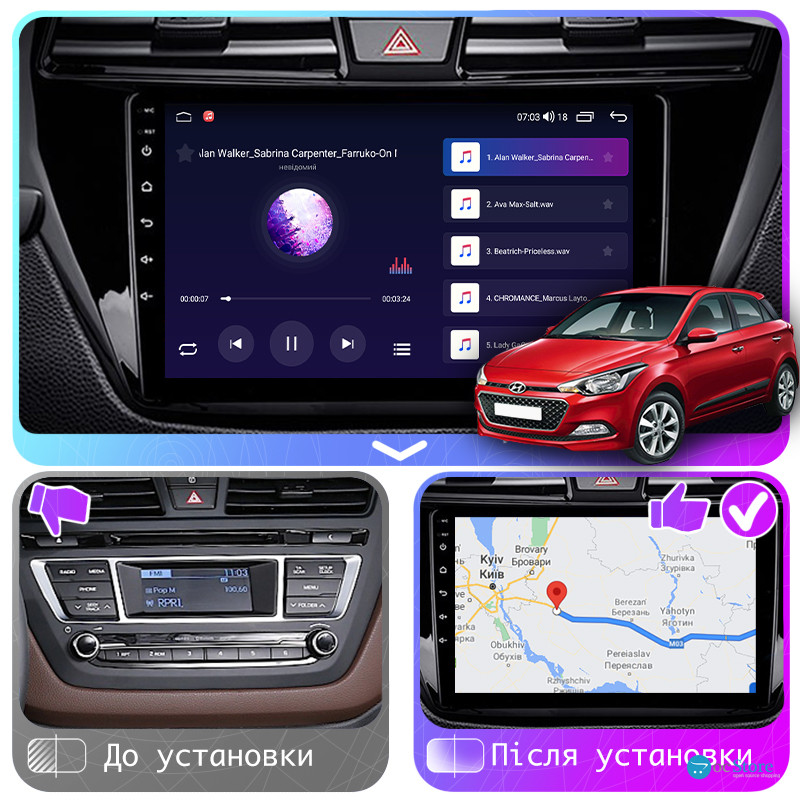 Штатная магнитола Lesko для Hyundai i20 II 2014-2018 экран 9" 4/64Gb CarPlay 4G Wi-Fi GPS Prime