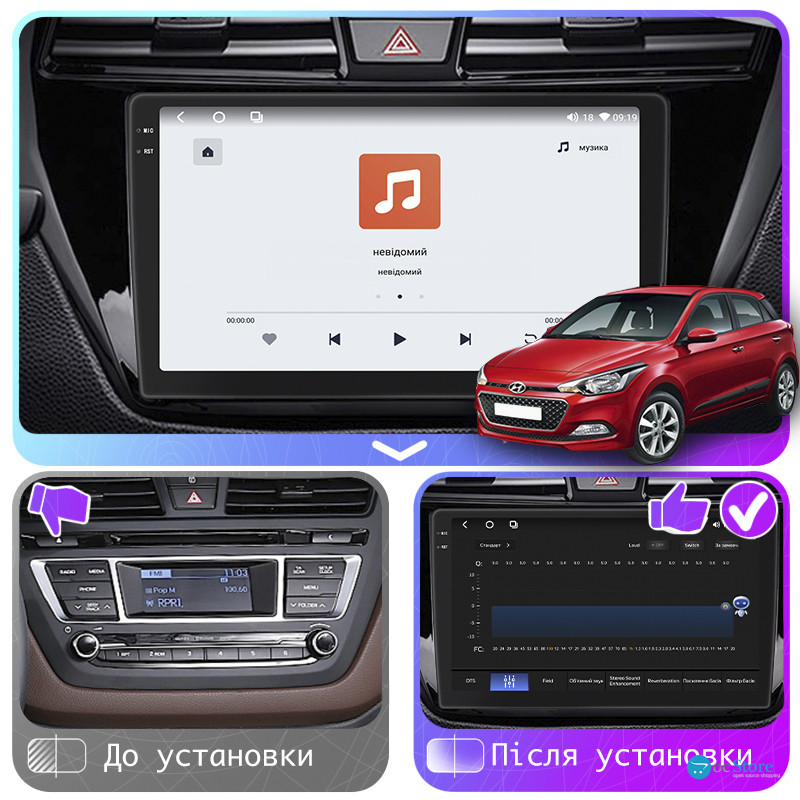 Штатная магнитола Lesko для Hyundai i20 II 2014-2018 экран 9" 4/64 QLED CarPlay 4G Wi-Fi GPS 360 Prime