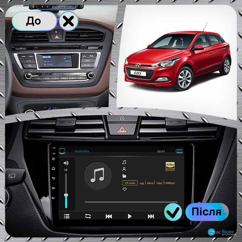 Штатная магнитола Lesko для Hyundai i20 II 2014-2018 экран 9" 4/64Gb 4G Wi-Fi GPS Top