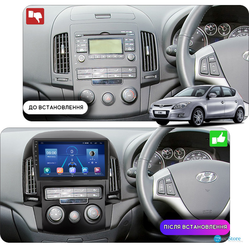 Штатная магнитола Lesko для Hyundai i30 I 2007-2010 экран 9" 4/64Gb 4G Wi-Fi GPS Top