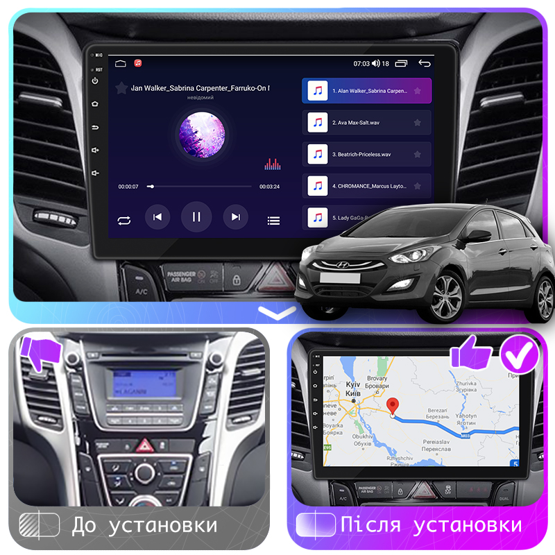 Штатная магнитола Lesko для Hyundai i30 II 2011-2015 экран 9" 2/32Gb CarPlay 4G Wi-Fi GPS Prime