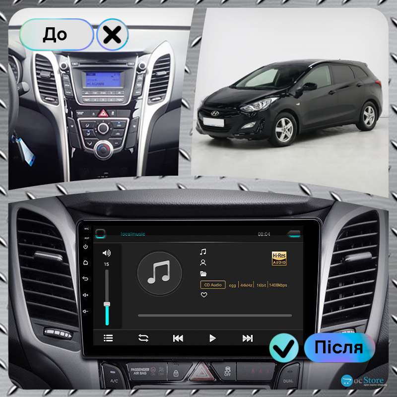 Штатная магнитола Lesko для Hyundai i30 II 2011-2015 экран 9" 4/64Gb 4G Wi-Fi GPS Top