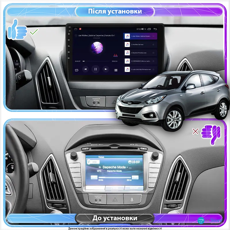 Штатная магнитола Lesko для Hyundai ix35 I 2010-2013 экран 10" 4/64Gb CarPlay 4G Wi-Fi GPS Prime