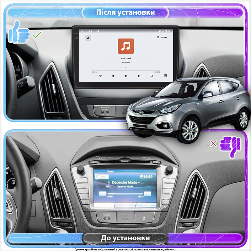 Штатная магнитола Lesko для Hyundai ix35 I 2010-2013 экран 10" 4/64 QLED CarPlay 4G Wi-Fi GPS 360 Prime