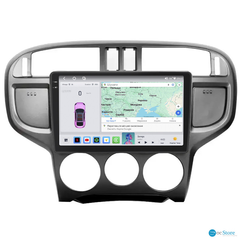 Штатная магнитола Lesko для Hyundai Matrix I 2001-2005 экран 9" 4/64 QLED CarPlay 4G Wi-Fi GPS 360 Prime