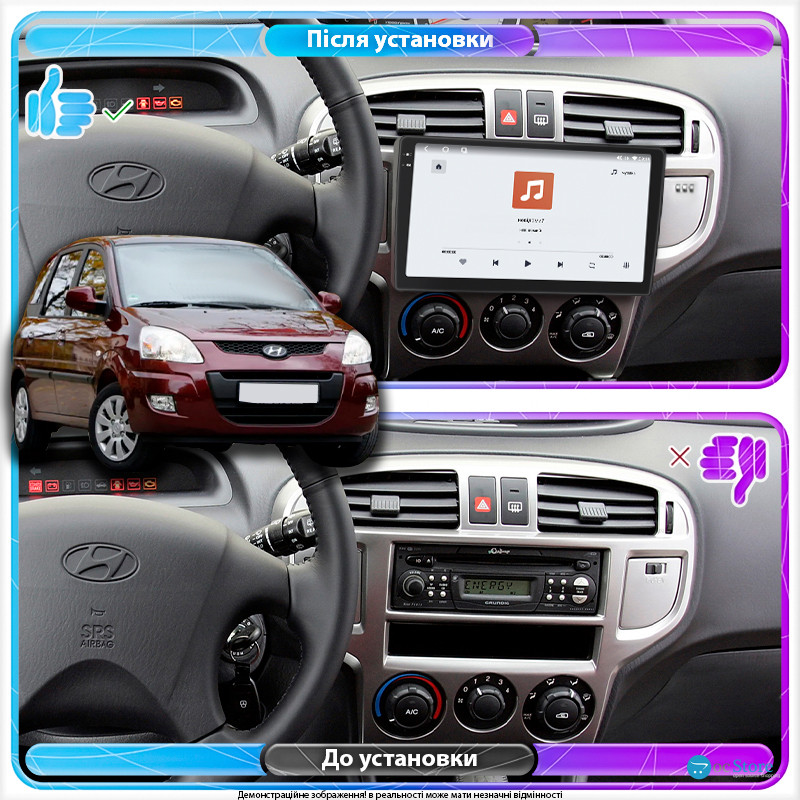 Штатная магнитола Lesko для Hyundai Matrix I Рестайлинг 2 2008-2010 экран 9" 4/64 QLED CarPlay 4G Wi-Fi GPS 360 Prime