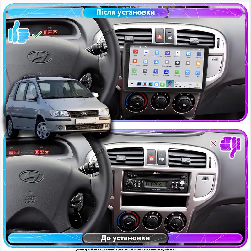 Штатная магнитола Lesko для Hyundai Matrix I Рестайлинг 2005-2008 экран 9" 4/64 QLED CarPlay 4G Wi-Fi GPS 360 Prime