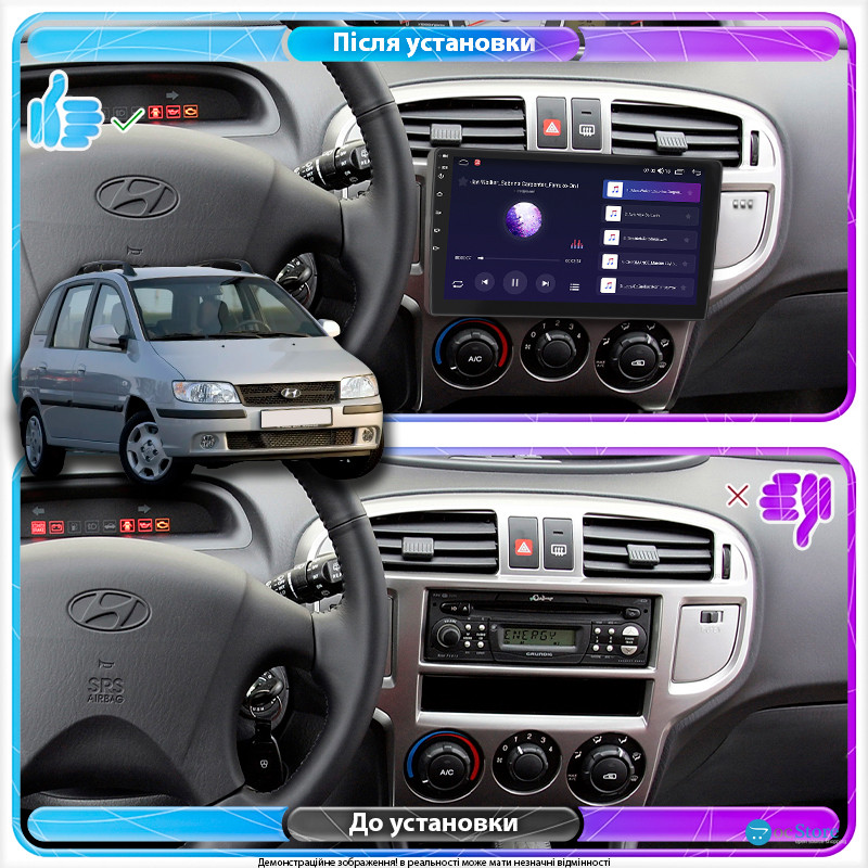 Штатная магнитола Lesko для Hyundai Matrix I Рестайлинг 2005-2008 экран 9" 4/64Gb 4G Wi-Fi GPS Top