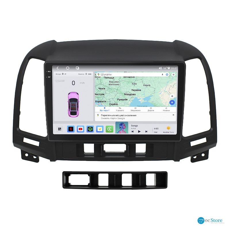 Штатная магнитола Lesko для Hyundai Santa Fe II 2005-2010 экран 9" 4/64 QLED CarPlay 4G Wi-Fi GPS 360 Prime