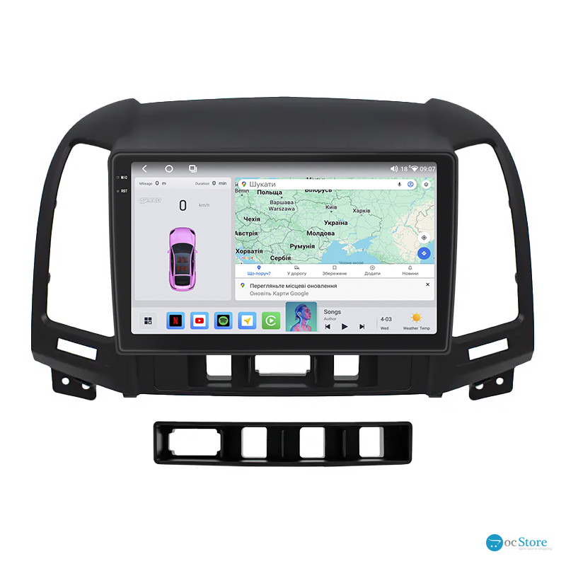 Штатная магнитола Lesko для Hyundai Santa Fe II Рестайлинг 2009-2012 экран 9" 4/64 QLED CarPlay 4G Wi-Fi GPS 360 Prime