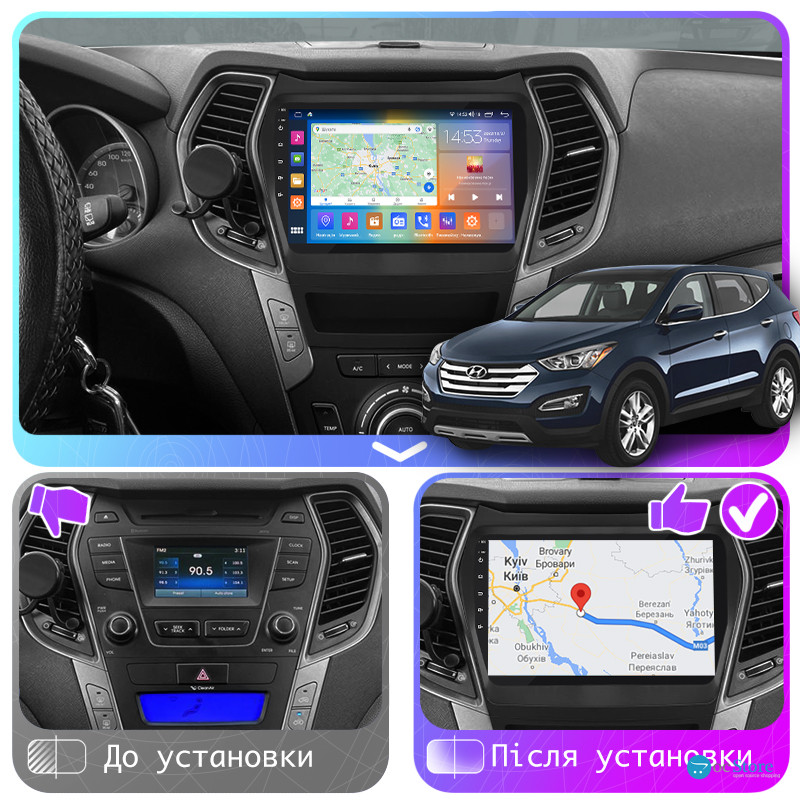 Штатная магнитола Lesko для Hyundai Santa Fe III 2012-2016 экран 9" 2/32Gb 4G Wi-Fi GPS Top