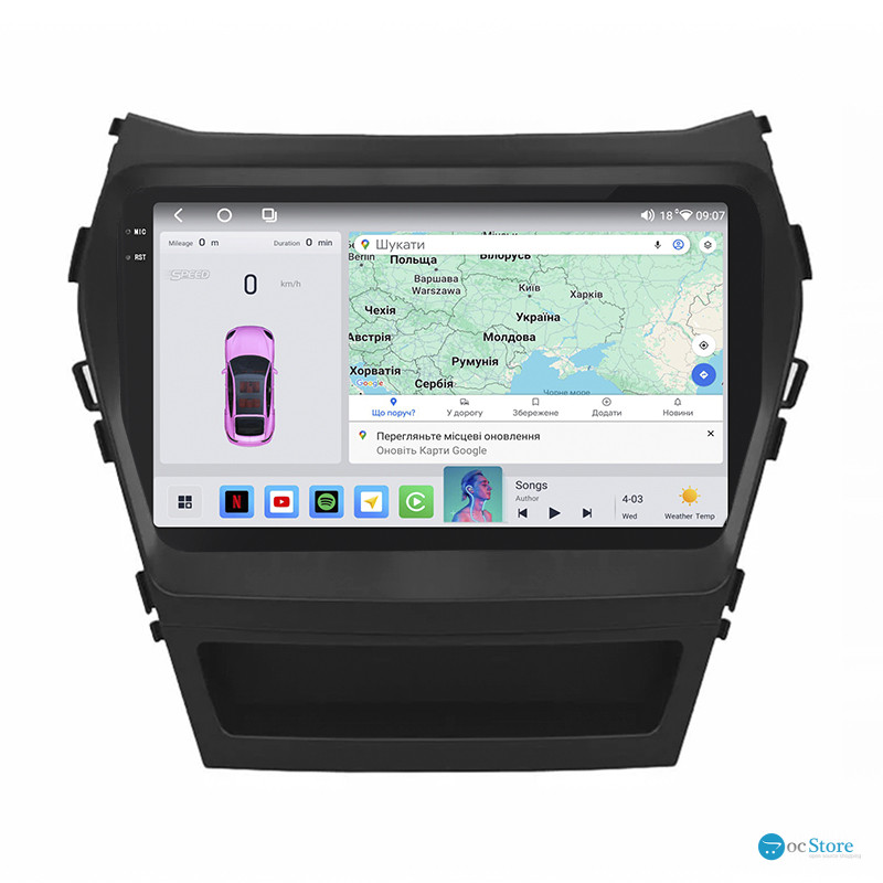 Штатная магнитола Lesko для Hyundai Santa Fe III 2012-2016 экран 9" 4/64 QLED CarPlay 4G Wi-Fi GPS 360 Prime