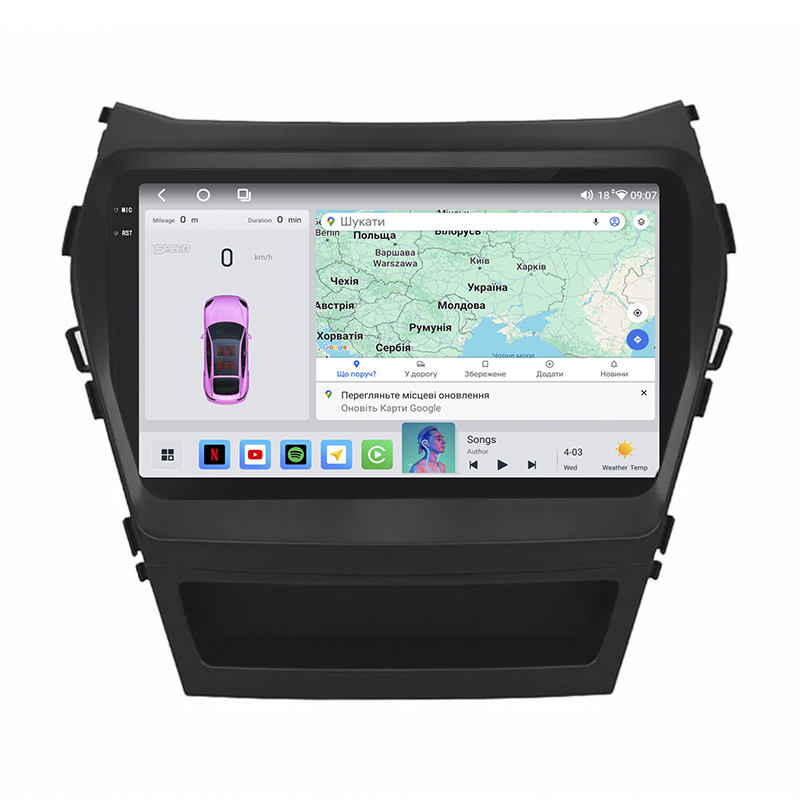 Штатная магнитола Lesko для Hyundai Santa Fe III 2012-2016 экран 9" 4/64 QLED CarPlay 4G Wi-Fi GPS 360 Prime