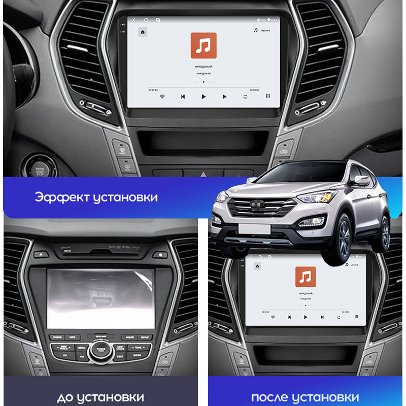 Штатная магнитола Lesko для Hyundai Santa Fe III 2012-2016 экран 9" 4/64 QLED CarPlay 4G Wi-Fi GPS 360 Prime