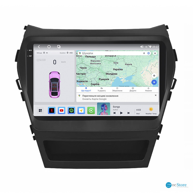 Штатная магнитола Lesko для Hyundai Santa Fe III Рестайлинг 2015-2018 экран 9" 4/64 QLED CarPlay 4G Wi-Fi GPS 360 Prime
