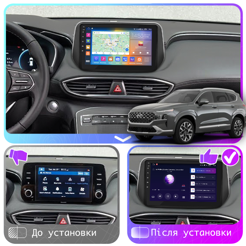 Штатная магнитола Lesko для Hyundai Santa Fe IV 2018-2021 экран 10" 4/64Gb CarPlay 4G Wi-Fi GPS Prime