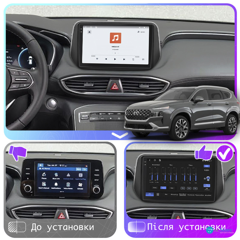 Штатная магнитола Lesko для Hyundai Santa Fe IV 2018-2021 экран 10" 4/64 QLED CarPlay 4G Wi-Fi GPS 360 Prime