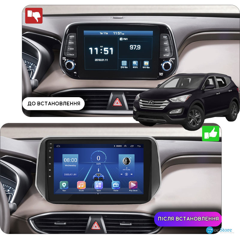 Штатная магнитола Lesko для Hyundai Santa Fe IV 2018-2021 экран 10" 2/32Gb 4G Wi-Fi GPS Top