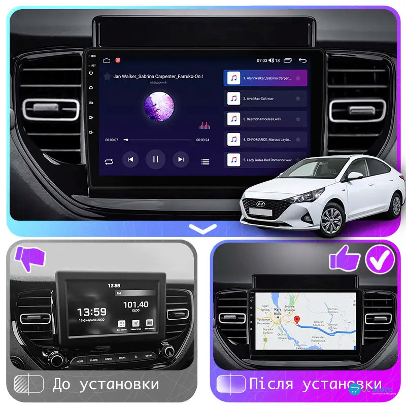 Штатная магнитола Lesko для Hyundai Solaris II Рестайлинг 2020-н.в. экран 9" 1/16Gb Wi-Fi GPS Base