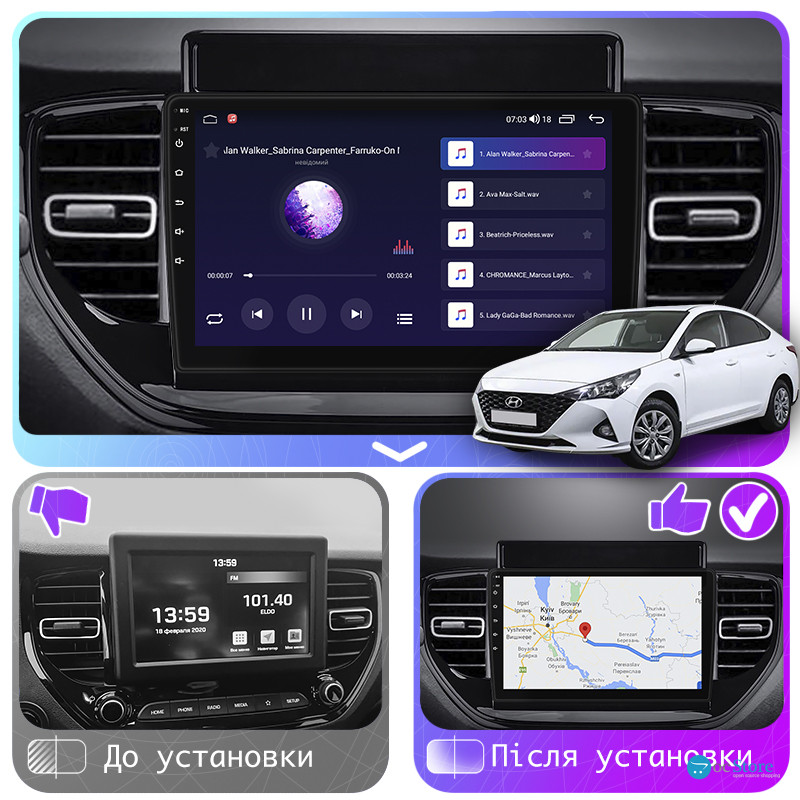 Штатная магнитола Lesko для Hyundai Solaris II Рестайлинг 2020-н.в. экран 9" 4/64Gb CarPlay 4G Wi-Fi GPS Prime
