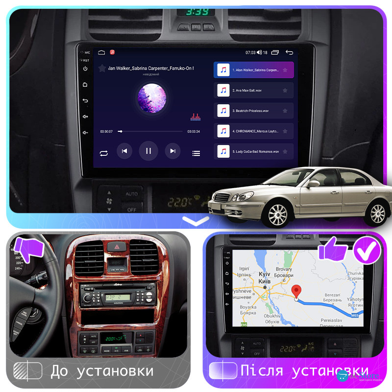 Штатная магнитола Lesko для Hyundai Sonata IV (EF) Рестайлинг 2001-2012 экран 9" 2/32Gb CarPlay 4G Wi-Fi GPS Prime