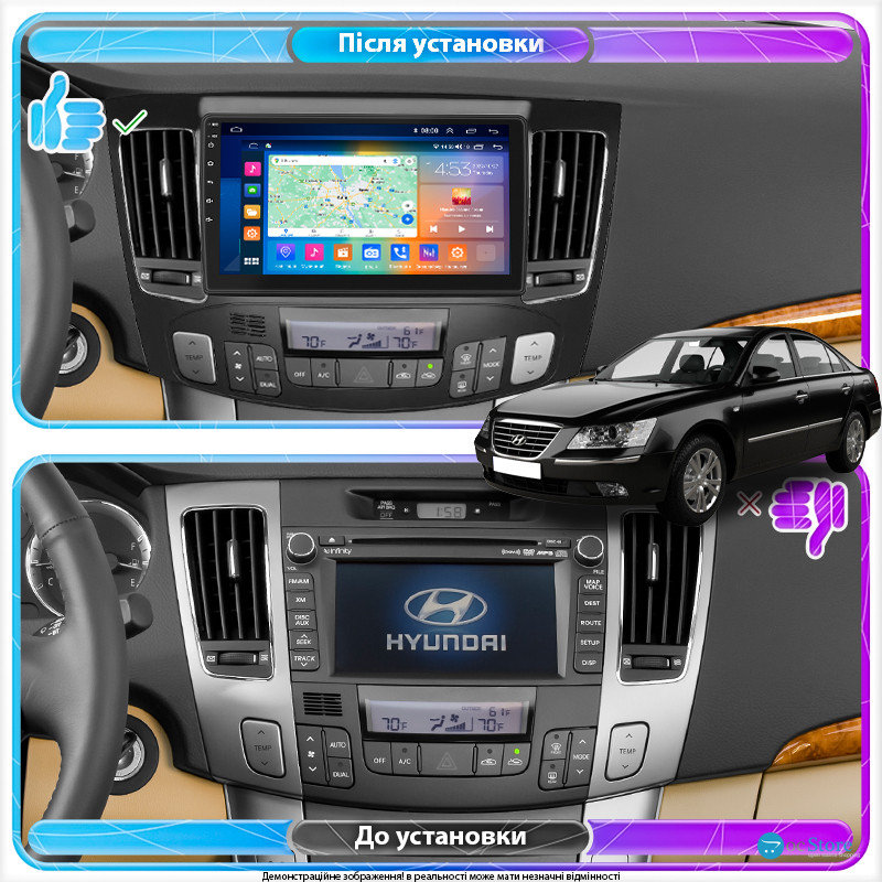 Штатная магнитола Lesko для Hyundai Sonata V (NF) Auto AC 2008-2010 экран 9" 4/64Gb CarPlay 4G Wi-Fi GPS Prime