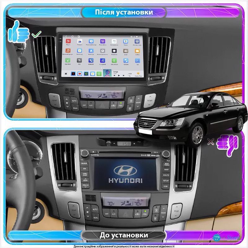 Штатная магнитола Lesko для Hyundai Sonata V (NF) Auto AC 2008-2010 экран 9" 4/64 QLED CarPlay 4G Wi-Fi GPS 360 Prime