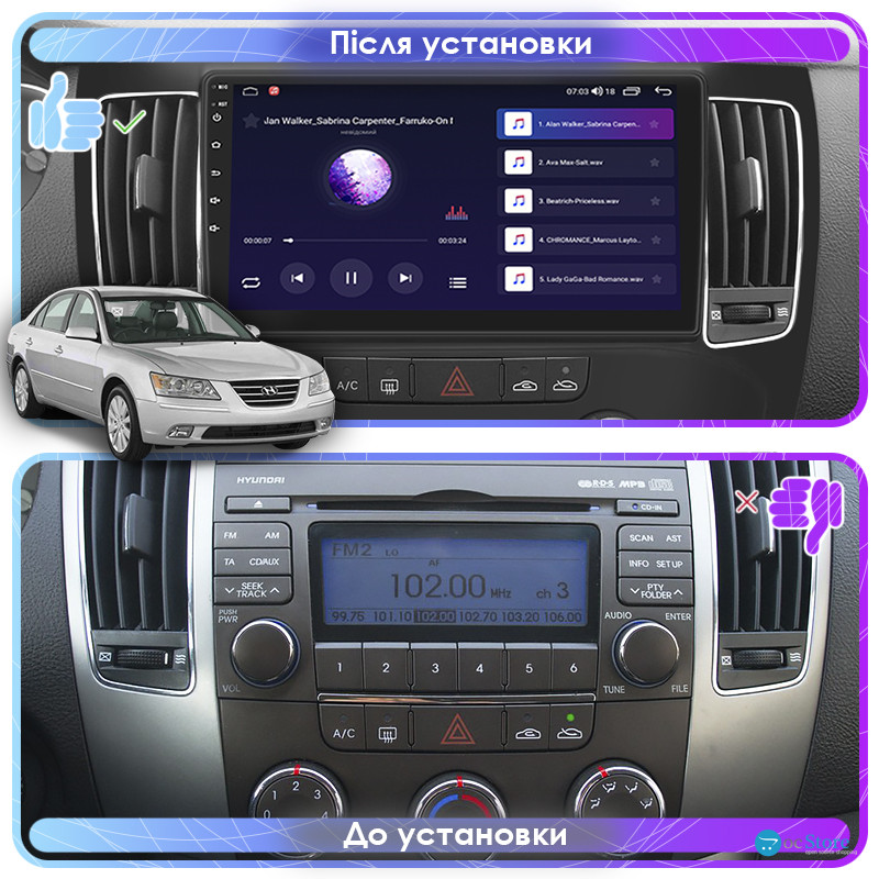 Штатная магнитола Lesko для Hyundai Sonata V (NF) Manual AC 2008-2010 экран 9" 4/64Gb CarPlay 4G Wi-Fi GPS Prime