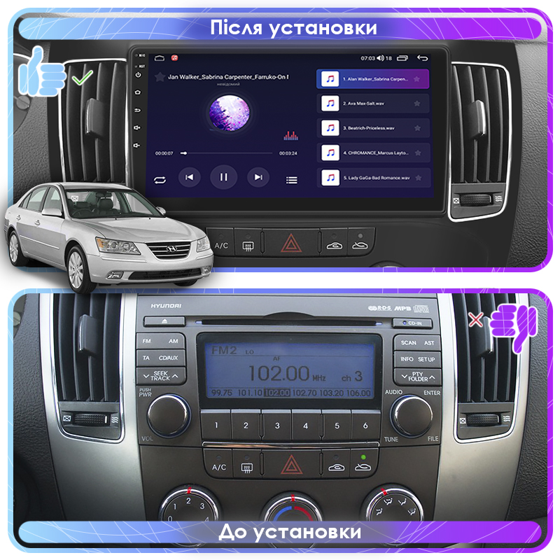 Штатная магнитола Lesko для Hyundai Sonata V (NF) Manual AC 2008-2010 экран 9" 2/32Gb 4G Wi-Fi GPS Top
