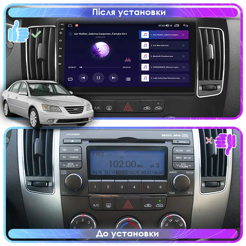 Штатная магнитола Lesko для Hyundai Sonata V (NF) Manual AC 2008-2010 экран 9" 6/128Gb 4G Wi-Fi GPS Top
