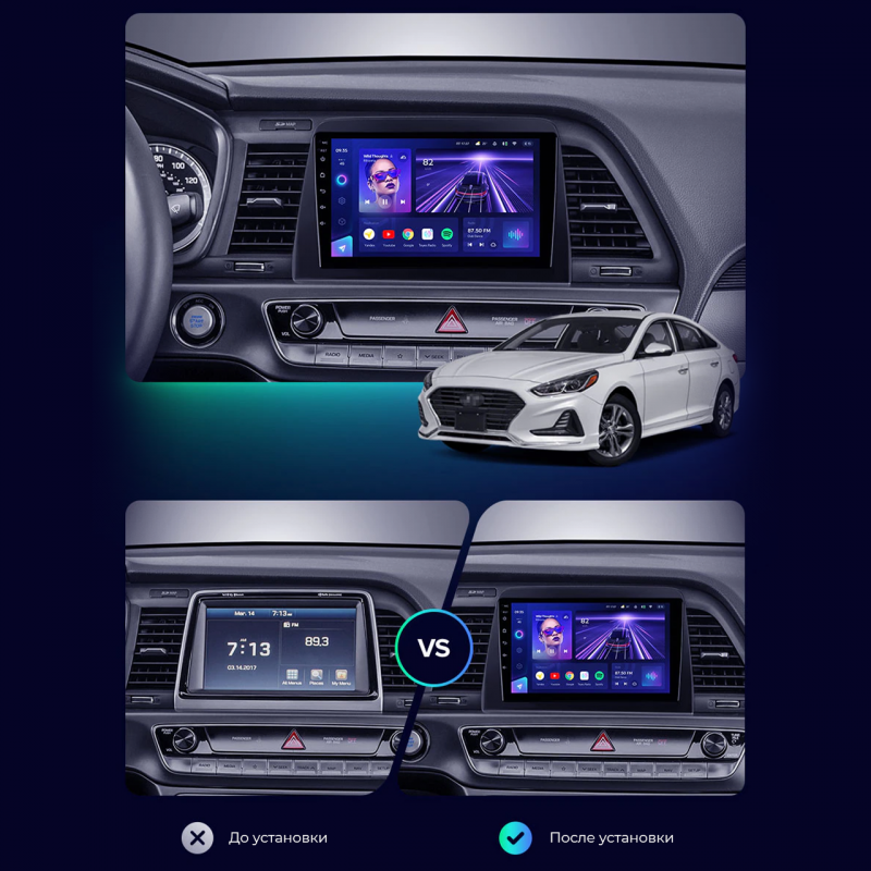 Штатная магнитола Lesko для Hyundai Sonata VII (LF) Рестайлинг 2017-2019 экран 9" 2/32Gb 4G Wi-Fi GPS Top