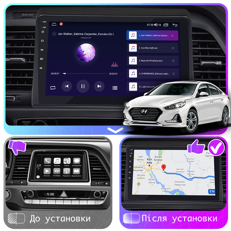 Штатная магнитола Lesko для Hyundai Sonata VII (LF) Рестайлинг 2017-2019 экран 9" 4/64Gb CarPlay 4G Wi-Fi GPS Prime