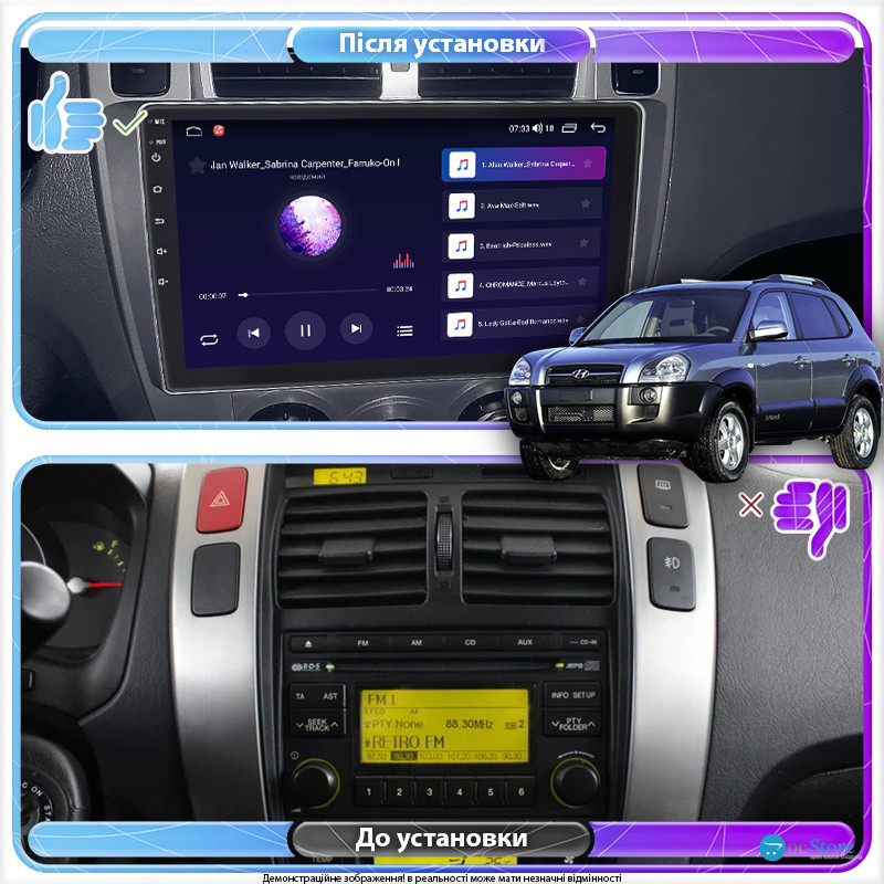 Штатная магнитола Lesko для Hyundai Tucson I 2004-2010 экран 10" 4/64Gb CarPlay 4G Wi-Fi GPS Prime