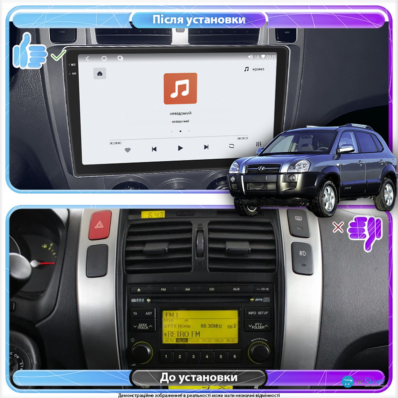 Штатная магнитола Lesko для Hyundai Tucson I 2004-2010 экран 10" 4/64 QLED CarPlay 4G Wi-Fi GPS 360 Prime
