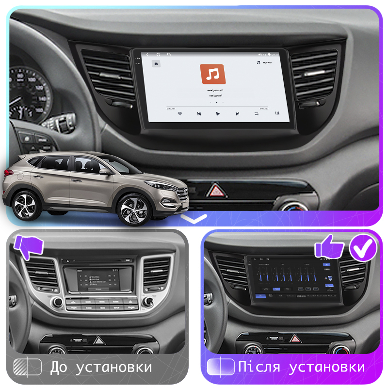 Штатная магнитола Lesko для Hyundai Tucson III 2015-2018 экран 9" 4/64 QLED CarPlay 4G Wi-Fi GPS 360 Prime