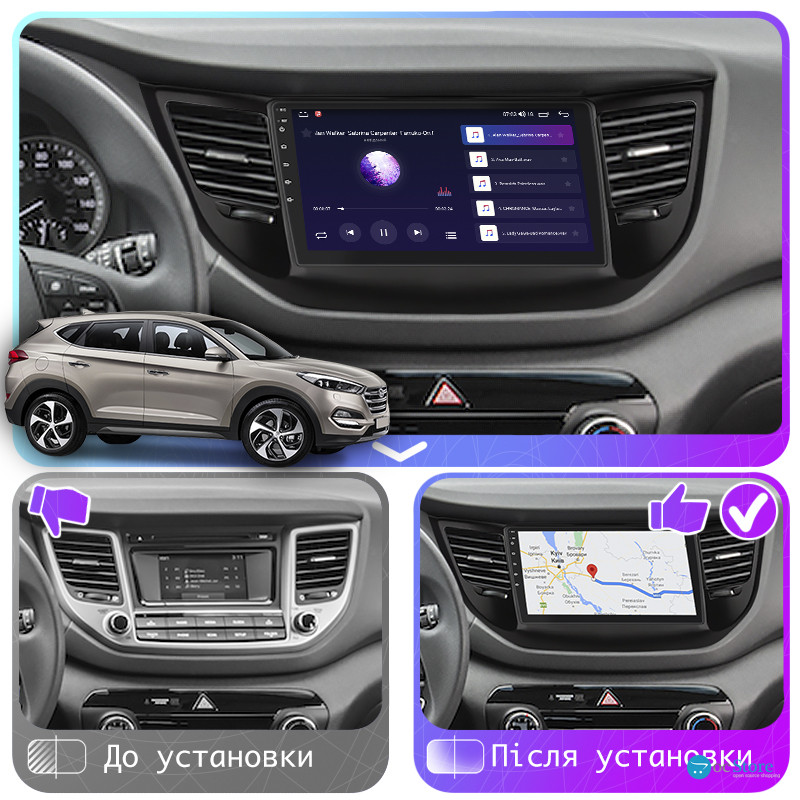 Штатная магнитола Lesko для Hyundai Tucson III 2015-2018 экран 9" 4/64Gb 4G Wi-Fi GPS Top