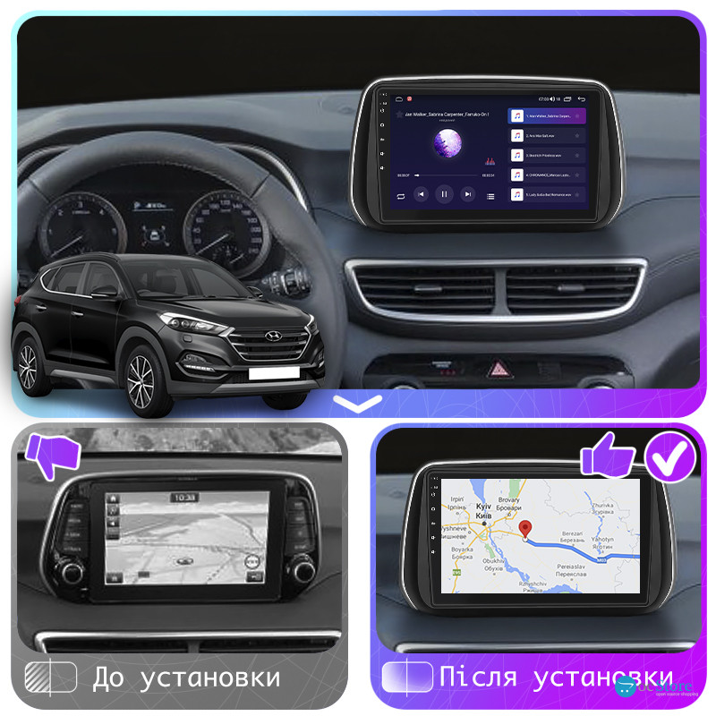 Штатная магнитола Lesko для Hyundai Tucson III Рестайлинг 2018-2021 экран 10" 2/32Gb CarPlay 4G Wi-Fi GPS Prime