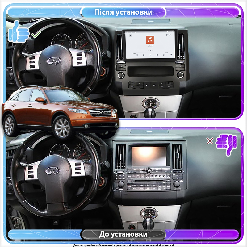 Штатная магнитола Lesko для Infiniti FX I (S50) 2002-2006 экран 9" 4/64 QLED CarPlay 4G Wi-Fi GPS 360 Prime