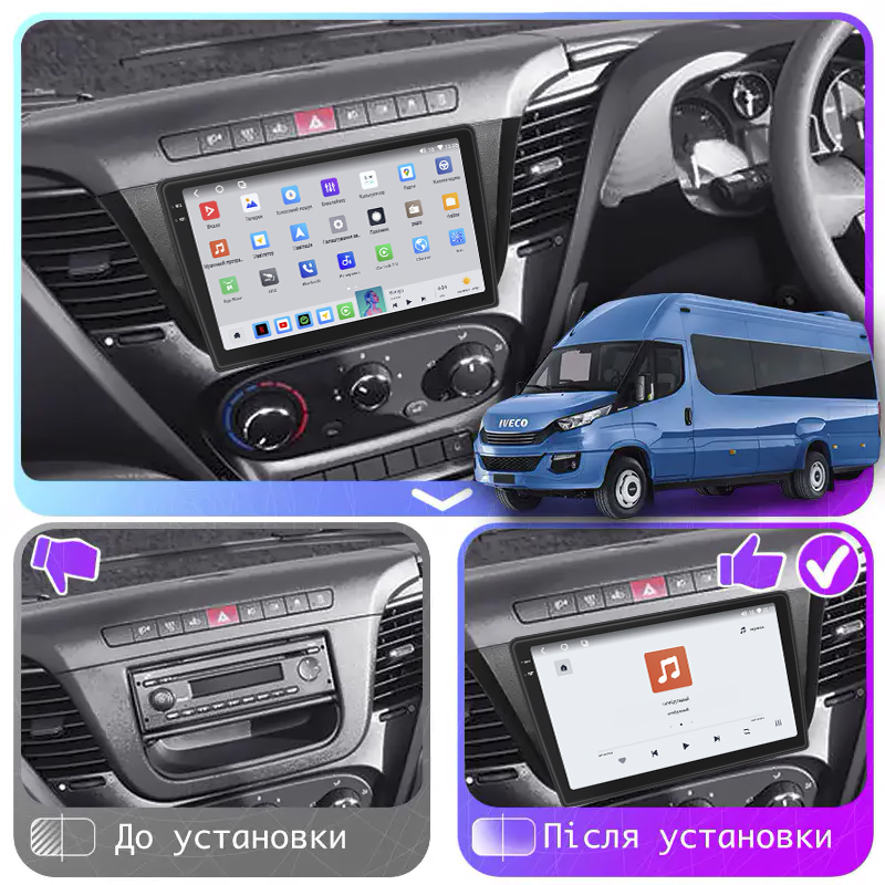 Штатная магнитола Lesko для IVECO Daily VI 2014-2019 экран 9" 4/64 QLED CarPlay 4G Wi-Fi GPS 360 Prime