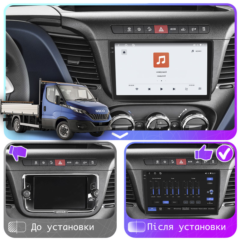Штатная магнитола Lesko для IVECO Daily VI Рестайлинг 2019-н.в. экран 9" 4/64 QLED CarPlay 4G Wi-Fi GPS 360 Prime