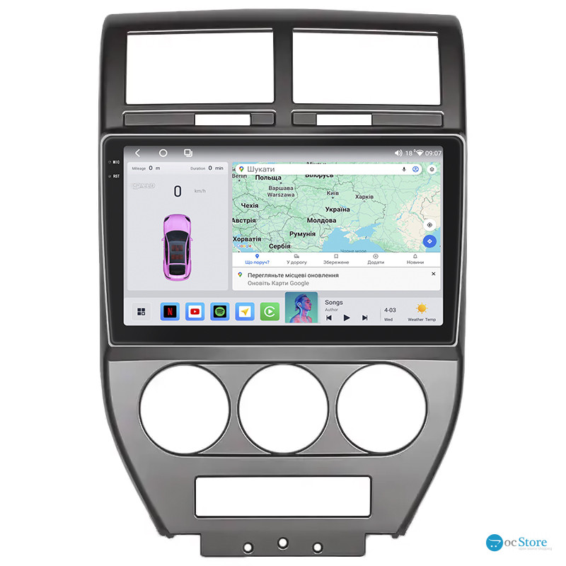 Штатная магнитола Lesko для Jeep Compass I 2006-2010 экран 10" 4/64 QLED CarPlay 4G Wi-Fi GPS 360 Prime