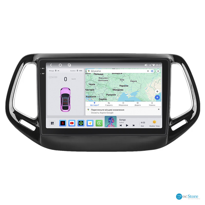 Штатная магнитола Lesko для Jeep Compass II 2017-н.в. экран 10" 4/64 QLED CarPlay 4G Wi-Fi GPS 360 Prime