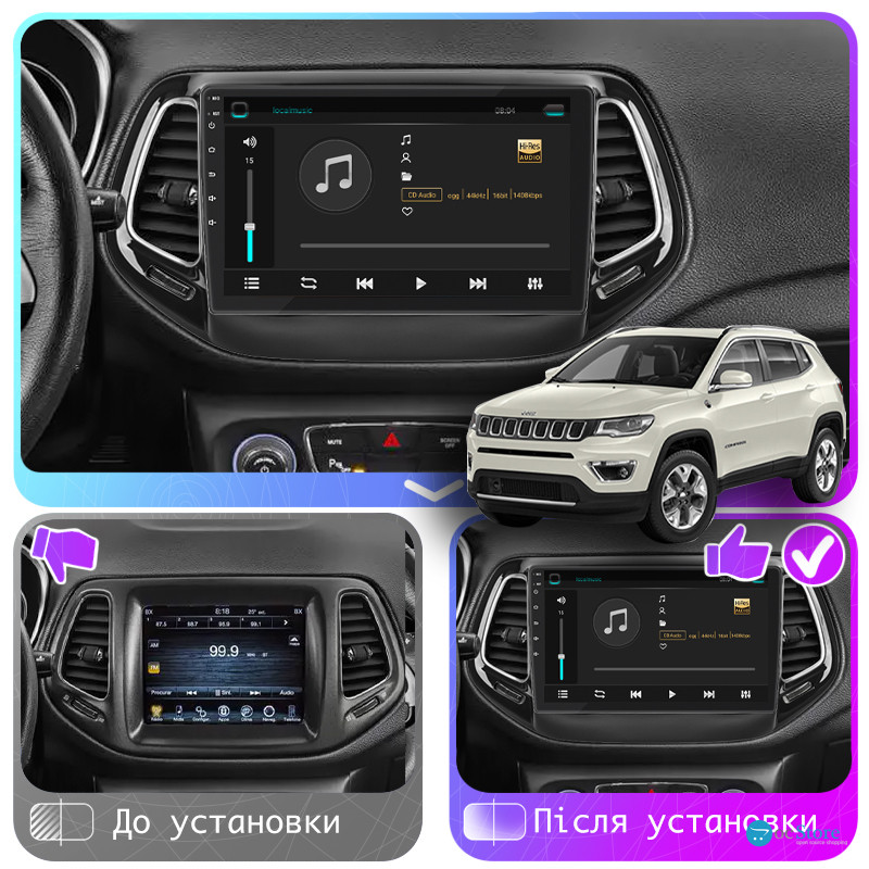 Штатная магнитола Lesko для Jeep Compass II 2017-н.в. экран 10" 4/64Gb 4G Wi-Fi GPS Top