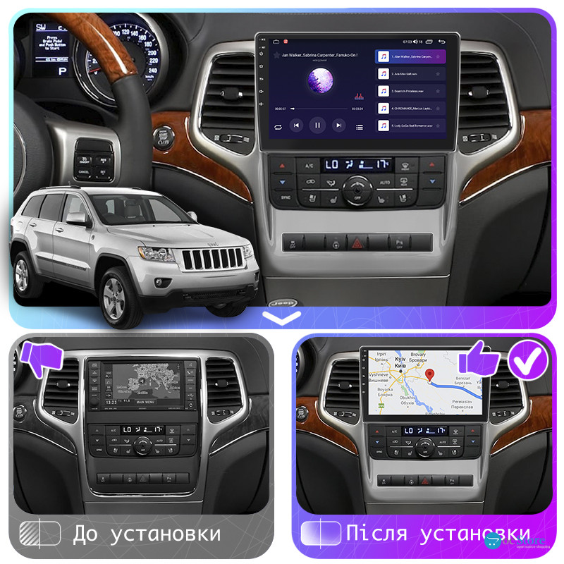 Штатная магнитола Lesko для Jeep Grand Cherokee IV (WK2) 2010-2013 экран 9" 2/32Gb 4G Wi-Fi GPS Top