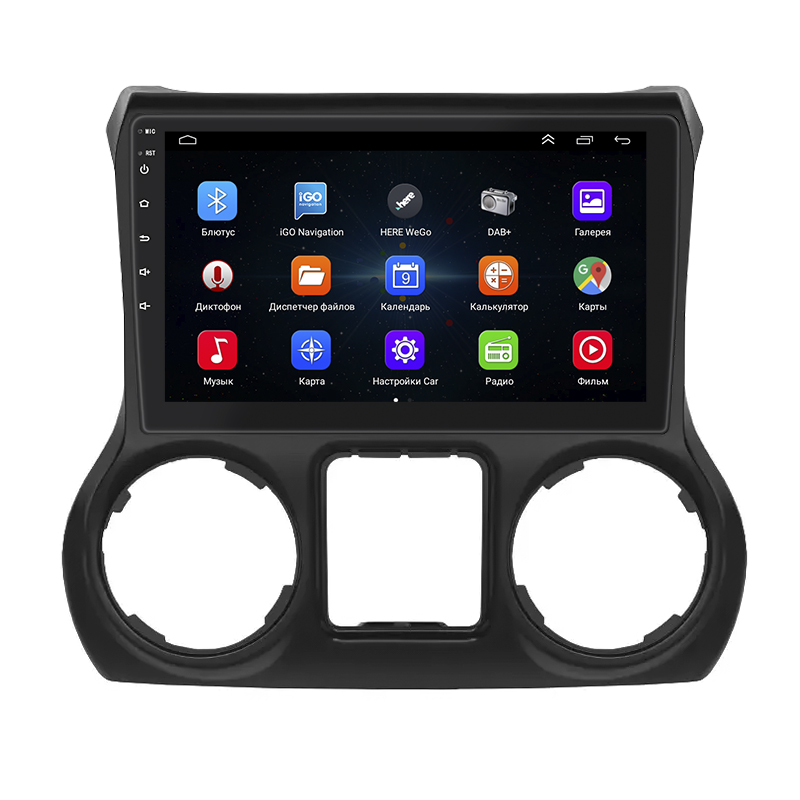 Штатная магнитола Lesko для Jeep Wrangler III (JK) 2007-2018 экран 10" 1/16Gb Wi-Fi GPS Base