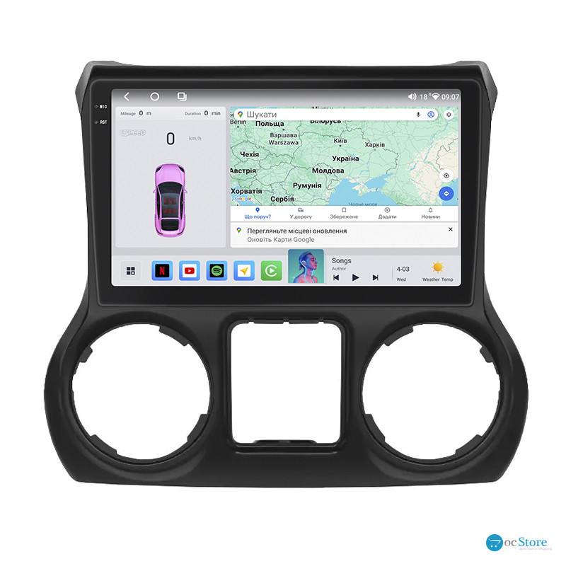 Штатная магнитола Lesko для Jeep Wrangler III (JK) 2007-2018 экран 10" 4/64 QLED CarPlay 4G Wi-Fi GPS 360 Prime