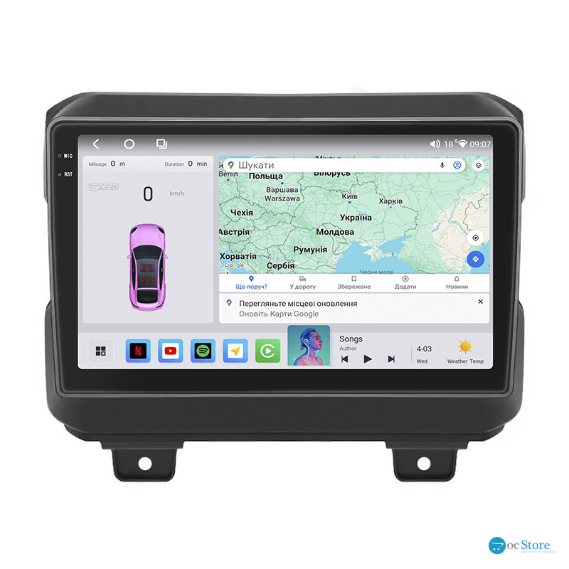 Штатная магнитола Lesko для Jeep Wrangler IV (JL) 2017-н.в. экран 9" 4/64 QLED CarPlay 4G Wi-Fi GPS 360 Prime