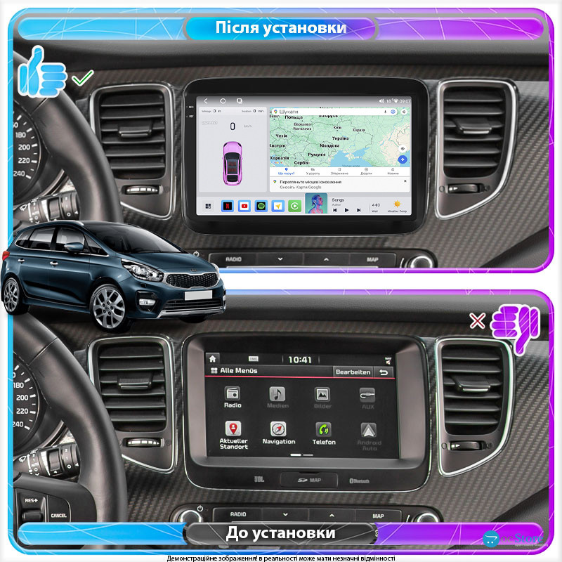 Штатная магнитола Lesko для Kia Carens III (RP) 2013-2019 экран 9" 4/64 QLED CarPlay 4G Wi-Fi GPS 360 Prime