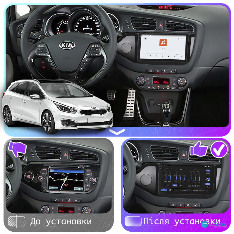 Штатная магнитола Lesko для Kia Ceed II Рестайлинг 2015-2018 экран 9" 4/64 QLED CarPlay 4G Wi-Fi GPS 360 Prime