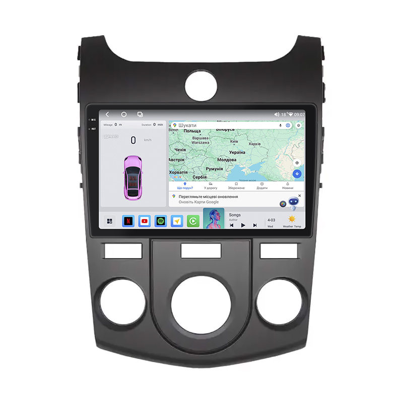 Штатная магнитола Lesko для Kia Cerato II Manual AC 2008-2013 экран 9" 4/64 QLED CarPlay 4G Wi-Fi GPS 360 Prime